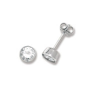 Silver 5mm CZ Round Rubover Stud Earrings TL-G5289CZ