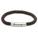 Unique For Men Brown Leather Bracelet with Steel Clasp A40DB