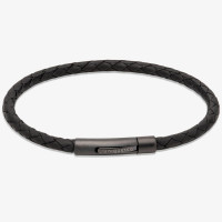 Unique For Men Black Leather Bracelet with Black IP Steel Clasp B503BL