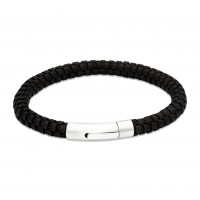 Unique For Men Black Leather Bracelet with Steel Clasp B543BL