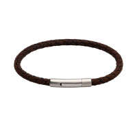 Unique For Men Dark Brown Leather Bracelet with Steel Clasp B444DB