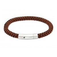 Unique For Men Dark Brown Leather Bracelet with Steel Clasp B543DB
