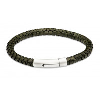 Unique For Men Dark Green Leather Bracelet with Steel Clasp B543DG