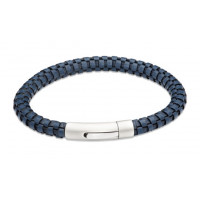 Unique For Men Blue Leather Bracelet with Steel Clasp B543NV