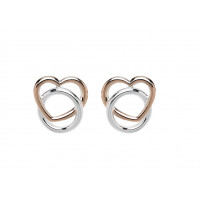 Silver With Rose Gold Plate Embelishment Heart & Circle Stud Earrings UN-ME-638