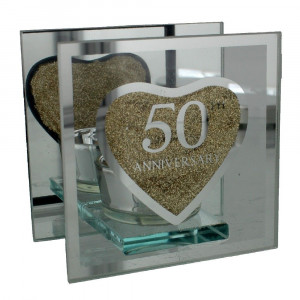 Golden 50th Wedding Anniversary Tea Light Holder Mirrored Glass