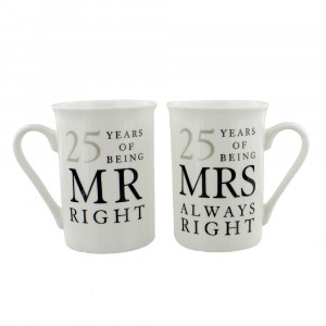 Amore 25th Anniversary Set of 2 China Mugs 'Mr Right & Mrs Always Right' WG67725