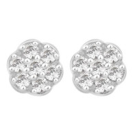 Silver Seven Stone Round Cluster Swarovski Zirconia Stud Earrings E2488