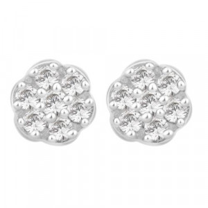Silver Seven Stone Round Cluster Swarovski Zirconia Stud Earrings E2488