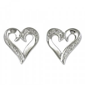 Silver Cubic Zirconia Open Heart Earrings CE-R6739/C