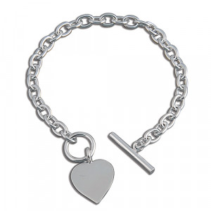 Silver Single Heart T-Bar Bracelet